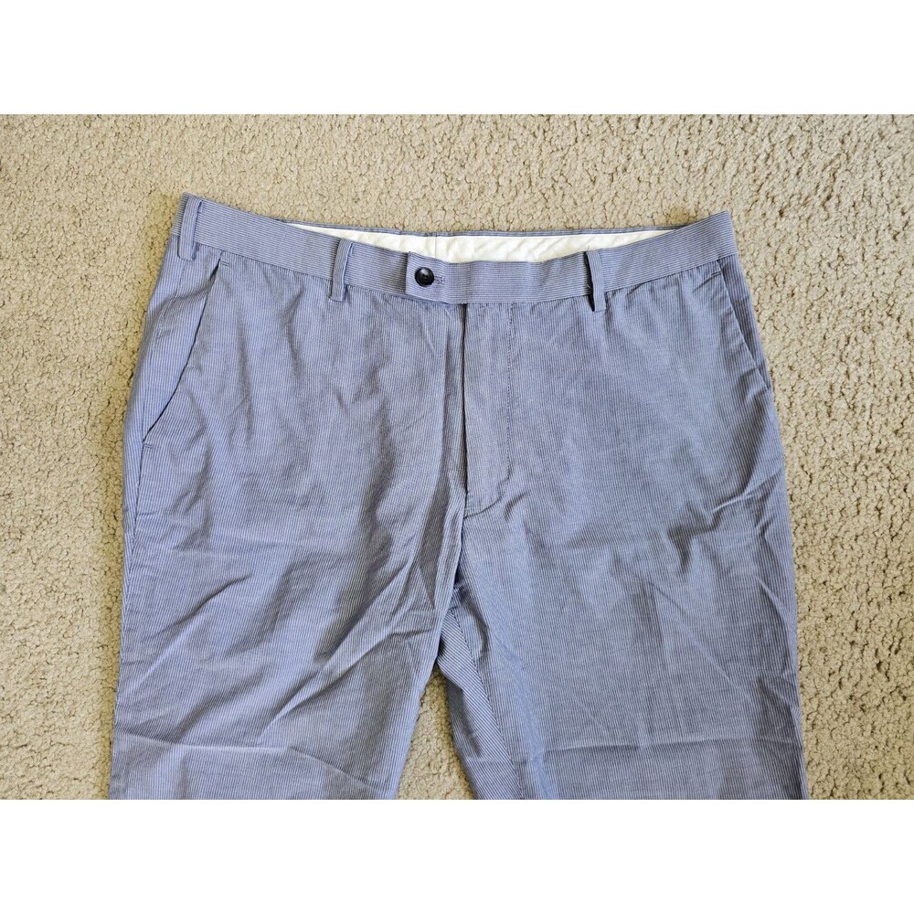 Uniqlo Pants Mens‎ 34x27 Blue Chino Stripes 88cm Preppy Casual Flat Front - Picture 2 of 7